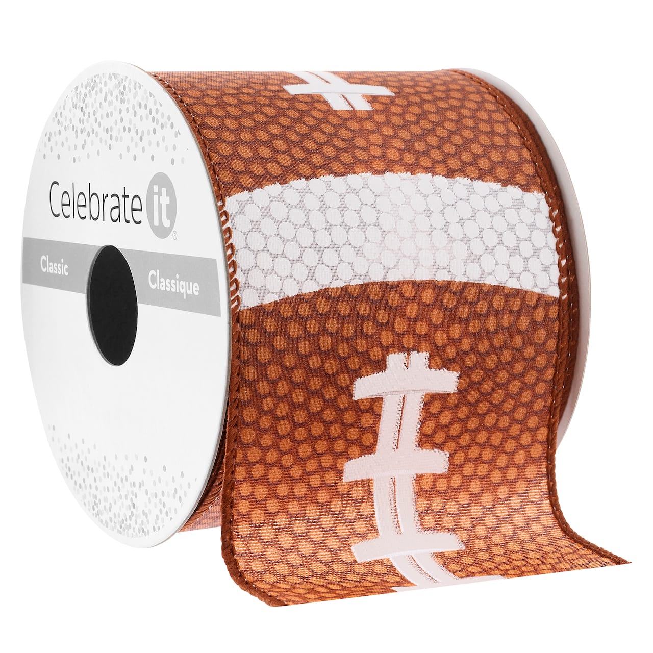 Ruban brun à motif de ballon de football de 6,3 cm x 2,7 m avec fil métallique de Celebrate It